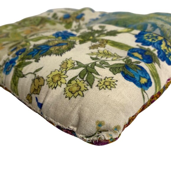 Handmade Multicolor Patchwork Throw Pillow Floral/Paisley Patterns + Button VTG - Picture 7 of 7